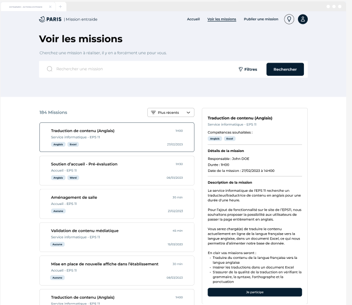 Liste des missions